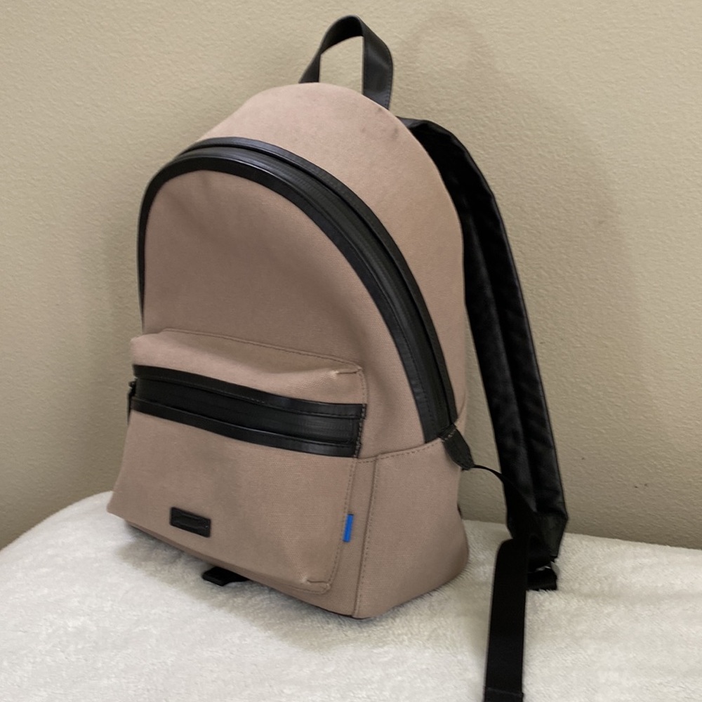 URI Minkoff Deep Tan Men’s Canvas and Leather Backpack - Picture 2 of 12